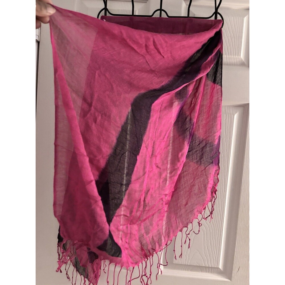 Chicos Pink Purple Colorblock Scarf Rayon Wool Blend‎ Lightweight Fringe Wrap